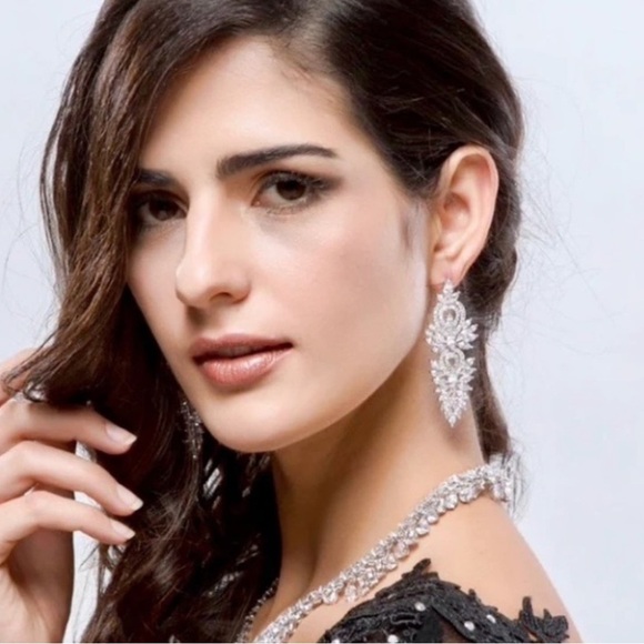 Silver Cubic Zirconia Wedding Earrings, Bridal, Dangle, Anniversary - Picture 10 of 10